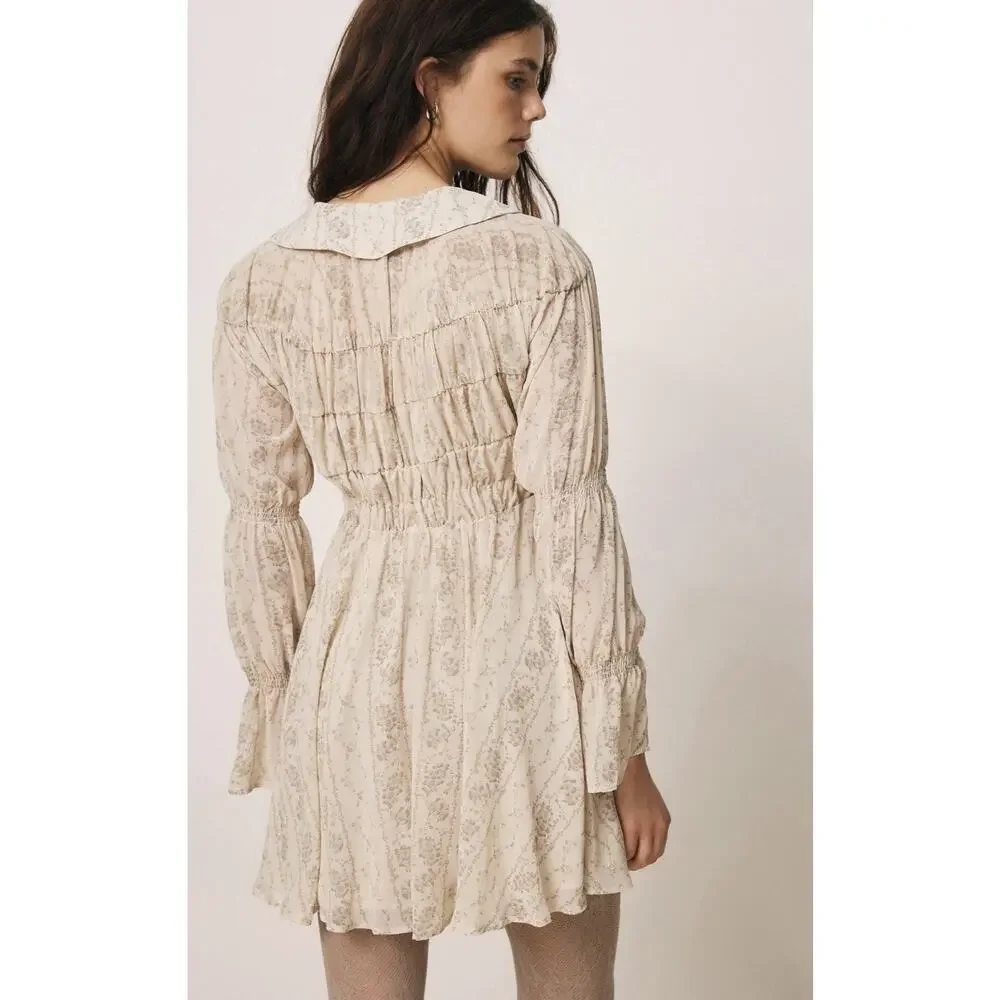 Kimchi Blue Lonnie Smocked Long Sleeve Mini Dress Medium Boho Cottage Core - Picture 2 of 10